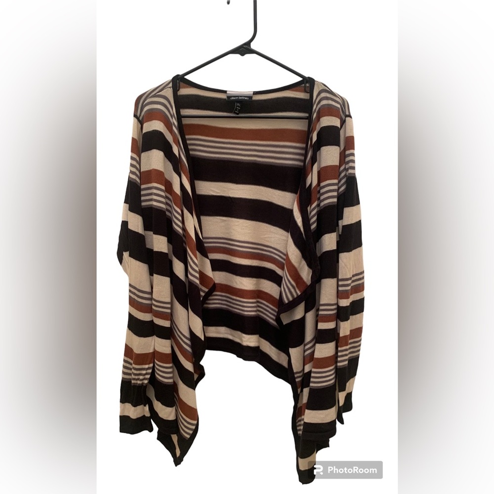 Allison Brittney striped open front cardigan, XL